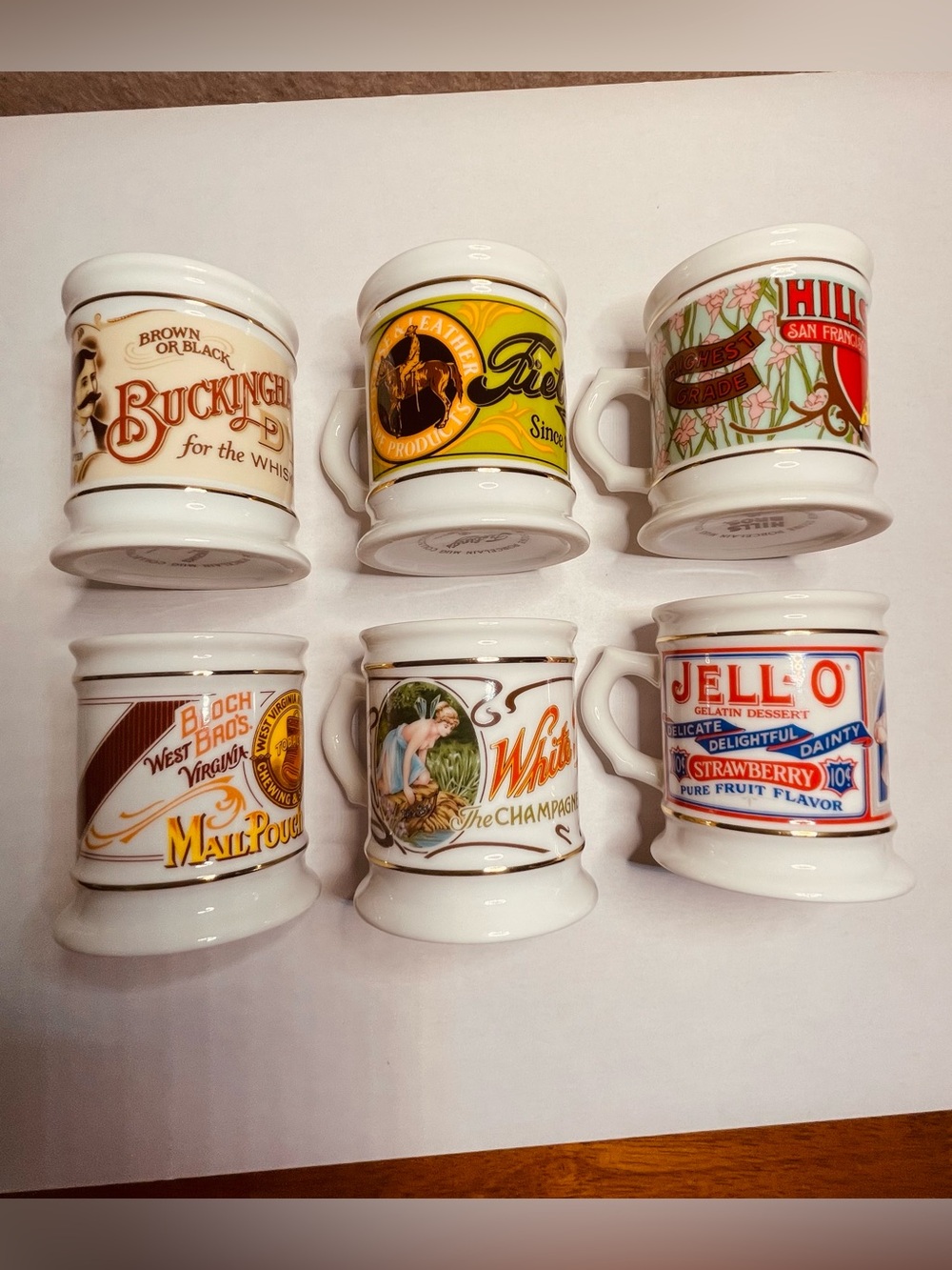Vintage VTG Franklin Corner Store Nostalgic Porcelain Collector Mugs, Set of 6